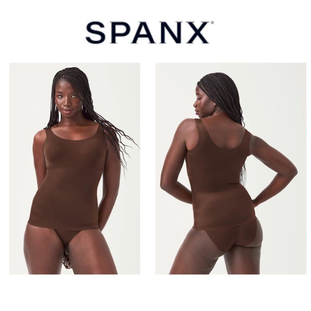 Spanx Chocolate Dark Brown Cheetah Scoop Neck Simplicity Camisole Slimming Tank